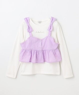ANY KIDS キャミソール付き 長袖Tシャツ ラベンダー×オフホワイト