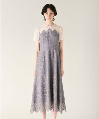 GRACE CONTINENTAL レース切替フレアドレス グレー
