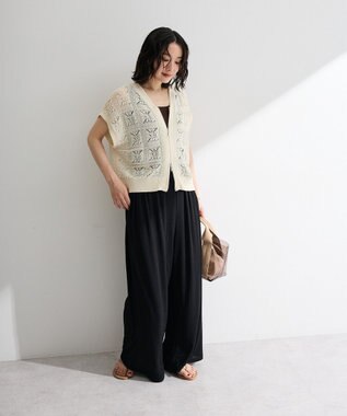 Green Parks 透かし編みＺＩＰニットベスト Ivory