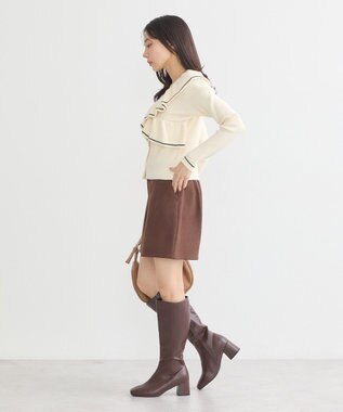 earth music&ecology Ｖネックフリルニットカーディガン Ivory