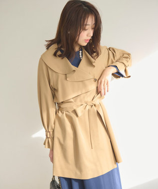Feroux 【洗える】ラッフルカラーミドル丈 トレンチ