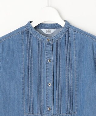 J.PRESS LADIES 【洗える・セットアップ対応】5ozバージラコンパクト ピンタック ブラウス ダルブルー系