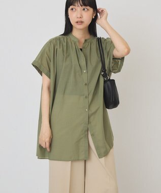 AMERICAN HOLIC 【予約】【WEB限定】イージーケア+接触冷感 フレンチスリーブギャザーシャツ Khaki