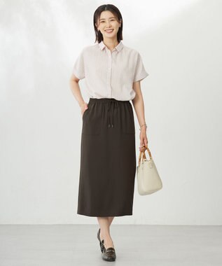J.PRESS LADIES L 【WEB限定カラーあり・洗える・接触冷感・吸水速乾】Lightジョーゼット ナロー スカート ダークブラウン系