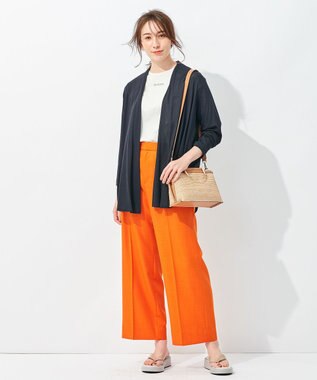 自由区 【接触冷感・速乾・UVカット・撥水・防シワ】リネンライクツイル ワイドストレート オレンジ系