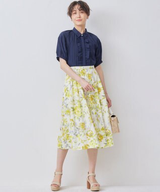 組曲 【WEB限定】ナチュラルローン フリルブラウス ネイビー系