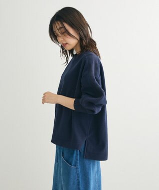 Green Parks フリース袖リブドッキングプルオーバー Dark Navy