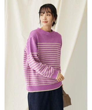 CRAFT STANDARD BOUTIQUE 洗えるモールニットボーダープルオーバー Purple