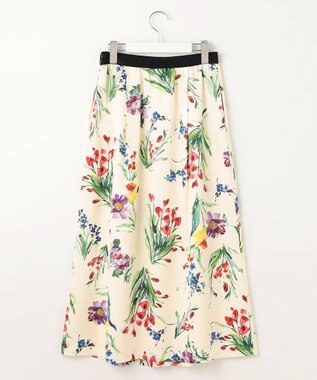 自由区 S 【洗える】ペイントタッチフラワープリント スカート アイボリーベース