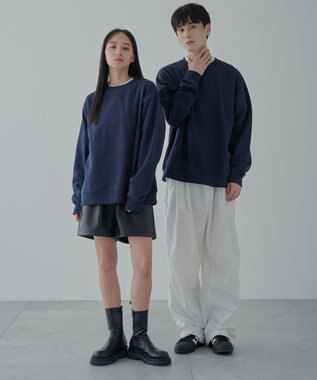 WEGO 【ユニセックス着用ITEM/裏起毛】リラックスフィットスウェットプルオーバー ネイビー