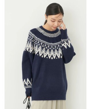 earth music&ecology オーロララメノルディックチュニック Navy