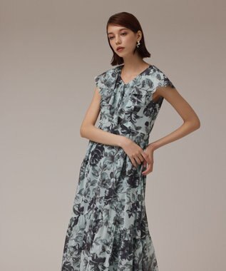 GRACE CONTINENTAL フラワープリントフリルワンピース グリーン