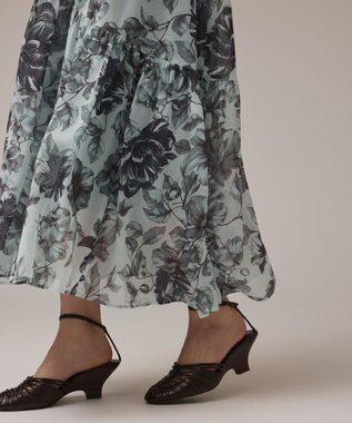 GRACE CONTINENTAL フラワープリントフリルワンピース グリーン