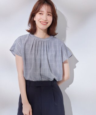 ANY 【洗濯機可能】プリントブラウス グレー系チェック