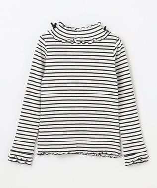 ANY KIDS 襟リボンカットソー ブラック×オフホワイト（ボーダー）