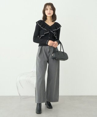 earth music&ecology Ｖネックフリルニットカーディガン Black