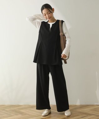 Green Parks 楽ちんリップルペプラムベスト Black