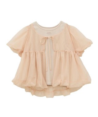 earth music&ecology ＳＥＴ２点チュールバルーンブラウス＋ロゴタンク Pink Beige