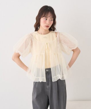 earth music&ecology ＳＥＴ２点チュールバルーンブラウス＋ロゴタンク Ivory