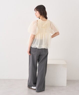 earth music&ecology ＳＥＴ２点チュールバルーンブラウス＋ロゴタンク Ivory