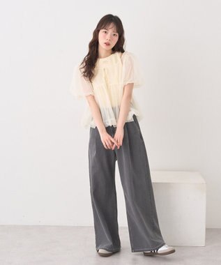 earth music&ecology ＳＥＴ２点チュールバルーンブラウス＋ロゴタンク Ivory