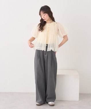 earth music&ecology ＳＥＴ２点チュールバルーンブラウス＋ロゴタンク Ivory