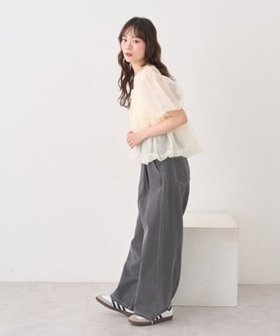 earth music&ecology ＳＥＴ２点チュールバルーンブラウス＋ロゴタンク Ivory