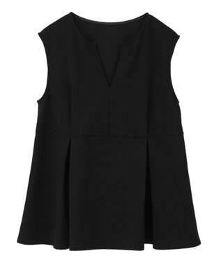 Green Parks 楽ちんリップルペプラムベスト Black