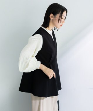 Green Parks 楽ちんリップルペプラムベスト Black