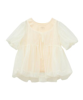earth music&ecology ＳＥＴ２点チュールバルーンブラウス＋ロゴタンク Ivory