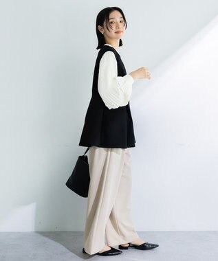 Green Parks 楽ちんリップルペプラムベスト Black