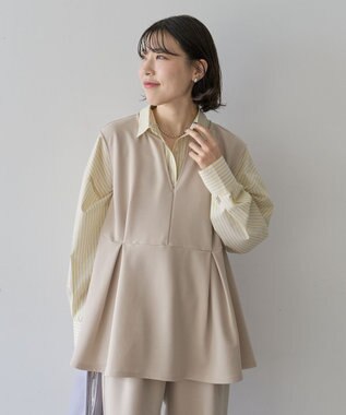 Green Parks 楽ちんリップルペプラムベスト Light Beige