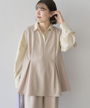 Green Parks 楽ちんリップルペプラムベスト Light Beige