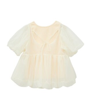 earth music&ecology ＳＥＴ２点チュールバルーンブラウス＋ロゴタンク Ivory