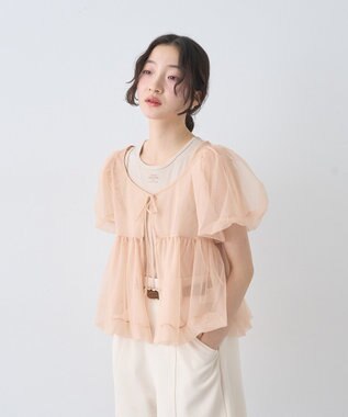 earth music&ecology ＳＥＴ２点チュールバルーンブラウス＋ロゴタンク Pink Beige