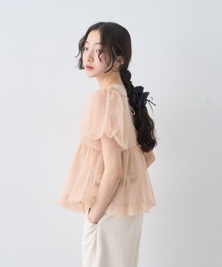 earth music&ecology ＳＥＴ２点チュールバルーンブラウス＋ロゴタンク Pink Beige