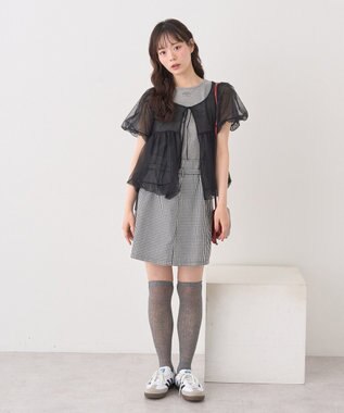 earth music&ecology ＳＥＴ２点チュールバルーンブラウス＋ロゴタンク Black