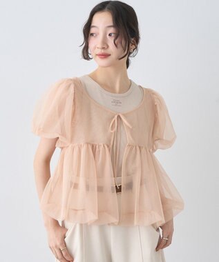 earth music&ecology ＳＥＴ２点チュールバルーンブラウス＋ロゴタンク Pink Beige