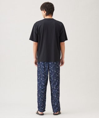 UNFILO MENS ボタニカルプリント イージーテーパードパンツ ネイビープリント