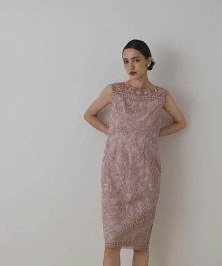 GRACE CONTINENTAL コ－ド刺繍タイトドレス ピンク