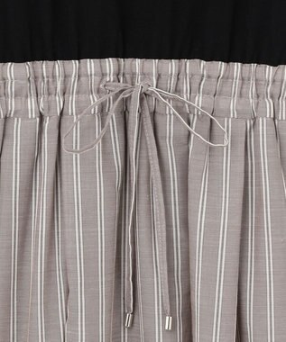 ANY SIS 【洗える】エンブロイダリーコンビ ワンピース ブラック×モカストライプ