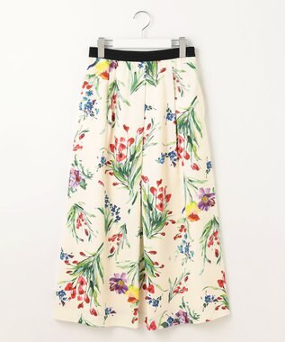 自由区 S 【洗える】ペイントタッチフラワープリント スカート アイボリーベース