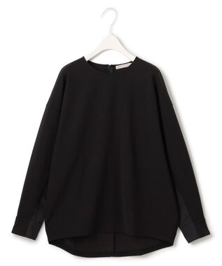 ICB L 【洗える】ジョーゼットジャージー 異素材コンビプルオーバー ブラック系