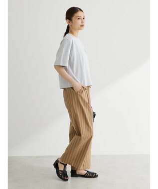 Green Parks 綿麻混タックストレートワイドパンツ Stripe