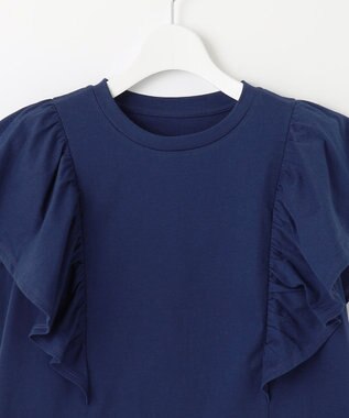 UNFILO L 【吸水速乾/マシンウォッシャブル】フリルスリーブ Tシャツ ダルブルー系