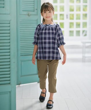 組曲 KIDS 【110-140㎝】プランタンチェック ブラウス ネイビー