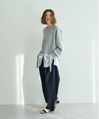 YECCA VECCA ベルト付きカーヴィーパンツ Navy