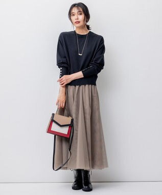 23区 【洗える】ウールコットンストレッチ ニット ブラック系