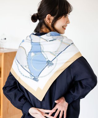 ANY SIS 【WEB・一部店舗限定】大判チェーン スカーフ ブルーチェーン