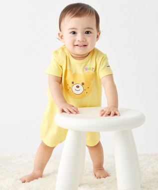 MIKI HOUSE HOT BISCUITS 【70-80cm】カラフルビーンズ フェイスプリント ショートオール 黄